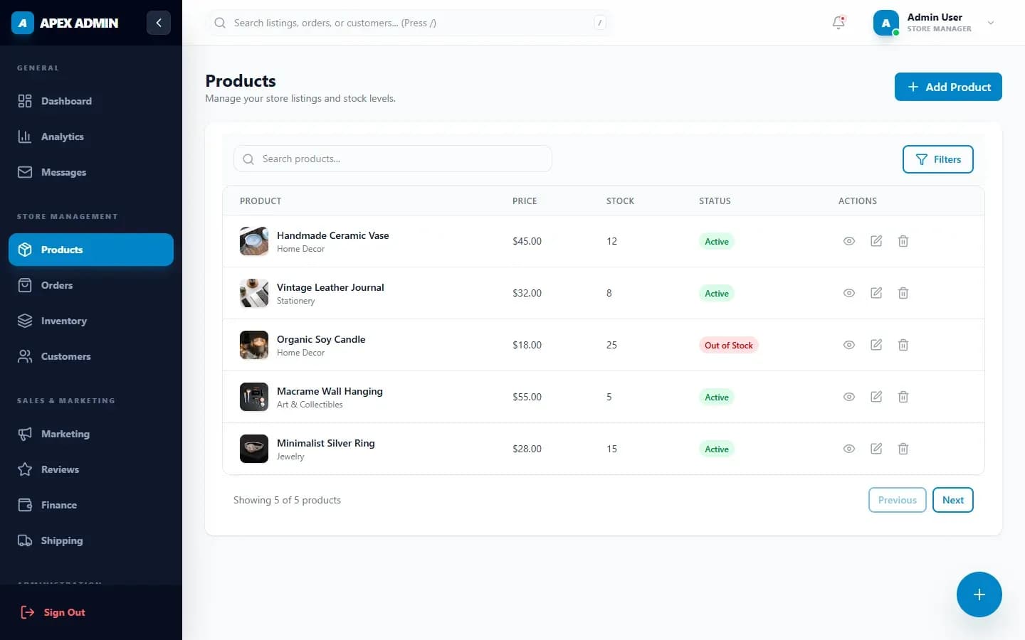 Apex Admin — Store Admin Panel — screenshot 2