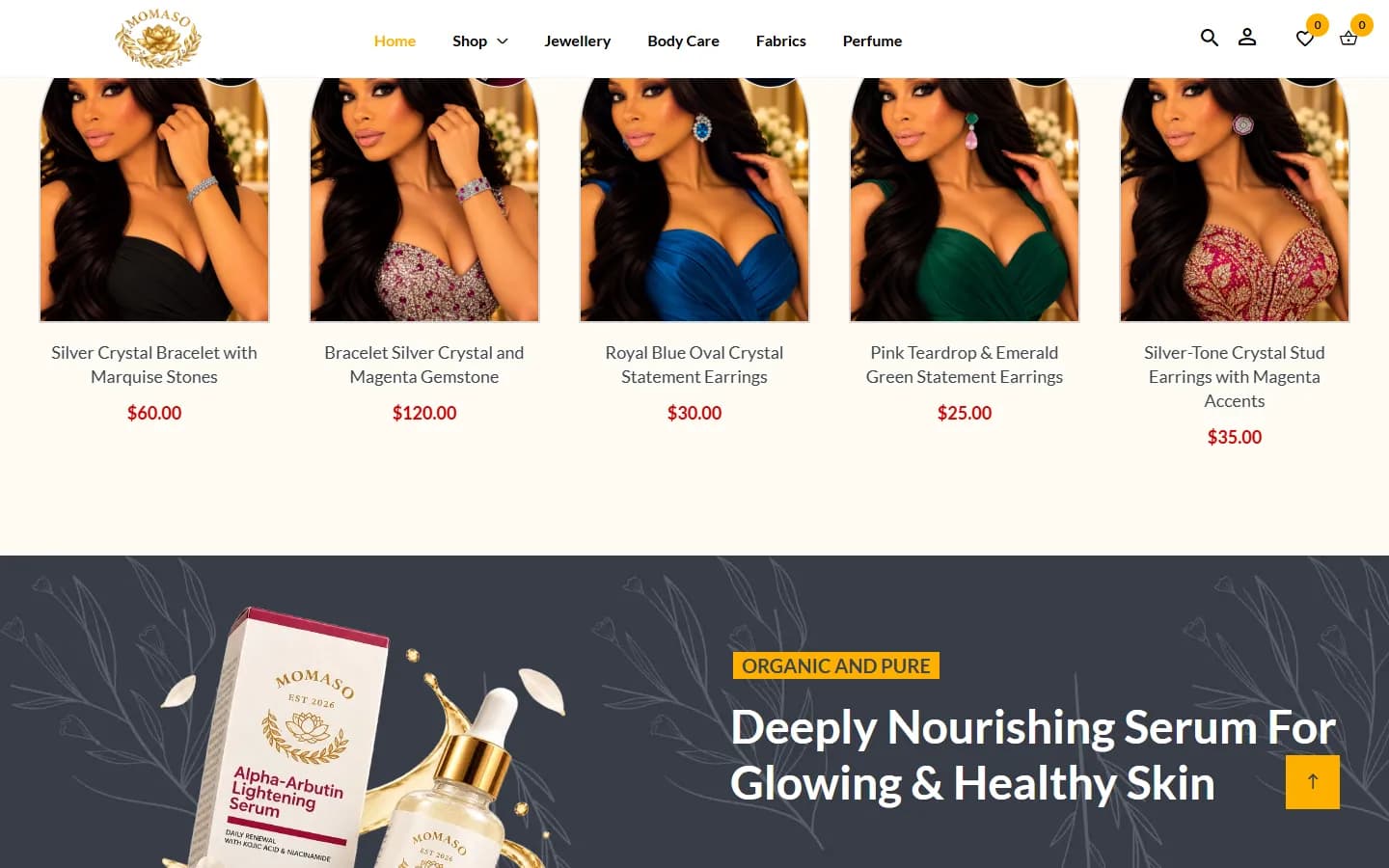 MOMASO — Beauty, Jewellery & Fabrics Online Store — screenshot 2