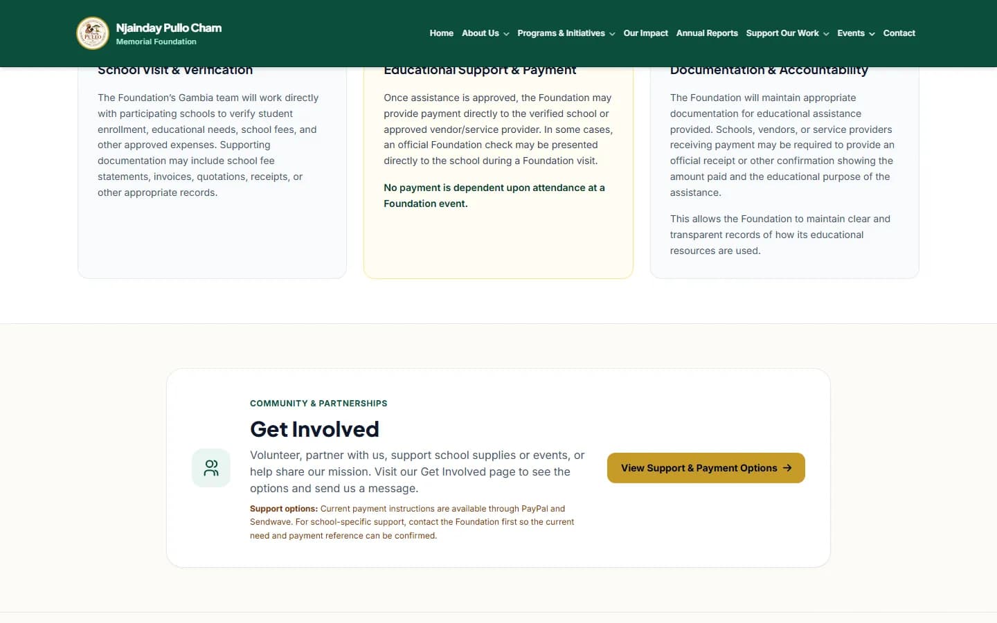 Njainday Pullo Cham Memorial Foundation — Charity Website — screenshot 2