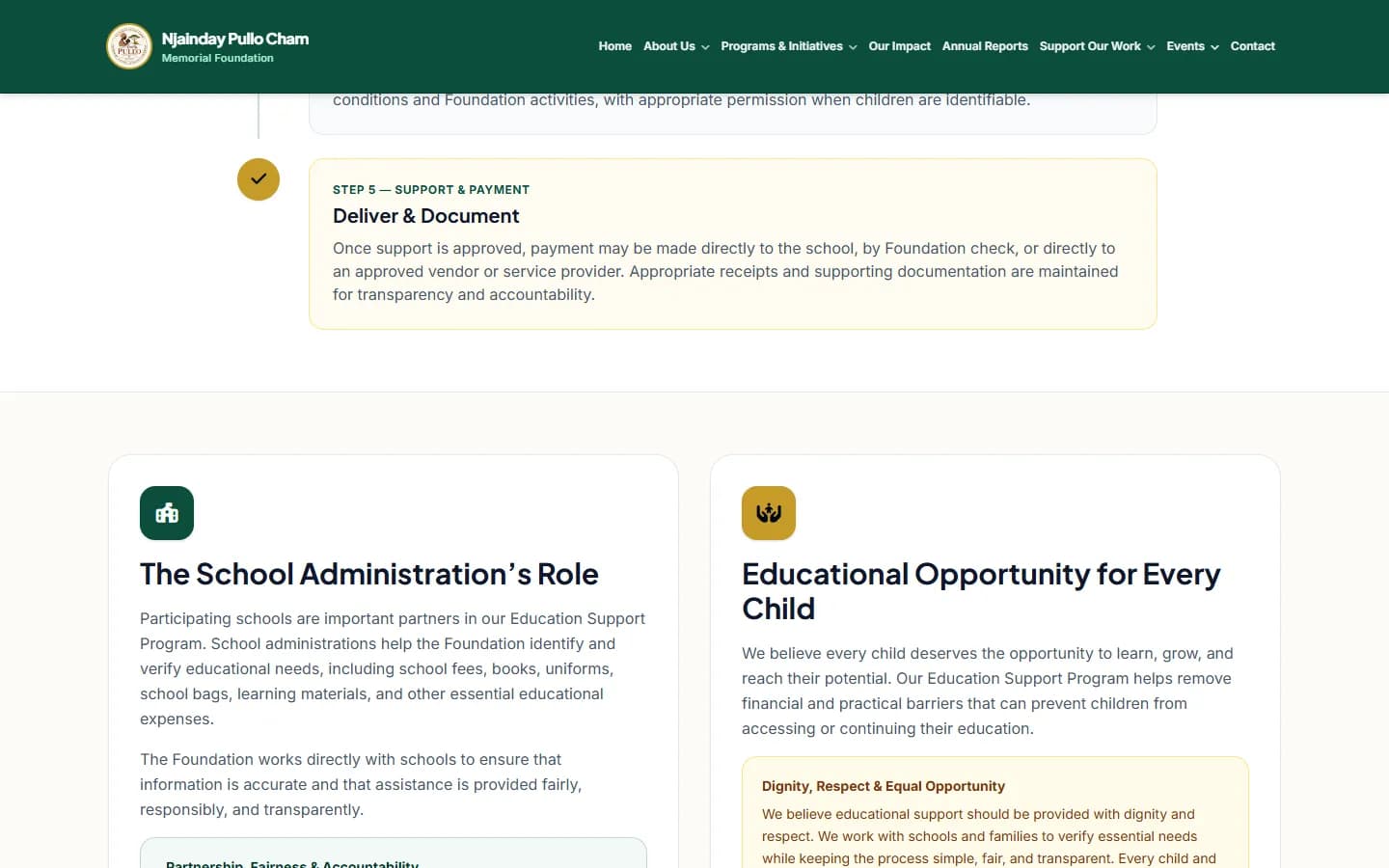 Njainday Pullo Cham Memorial Foundation — Charity Website — screenshot 3