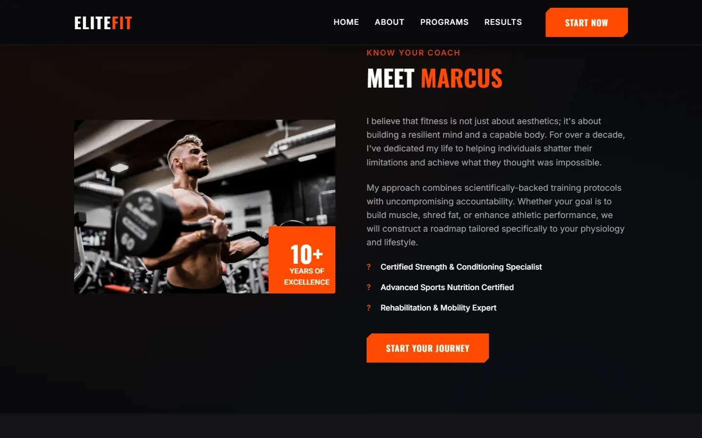 EliteFit — Gym & Personal Trainer Website — screenshot 1