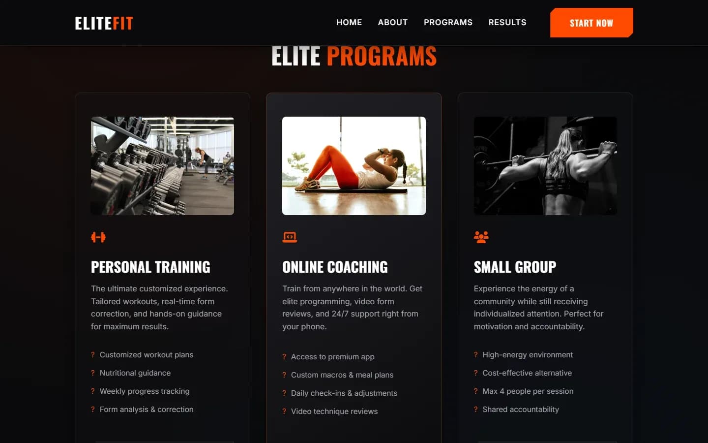 EliteFit — Gym & Personal Trainer Website — screenshot 2