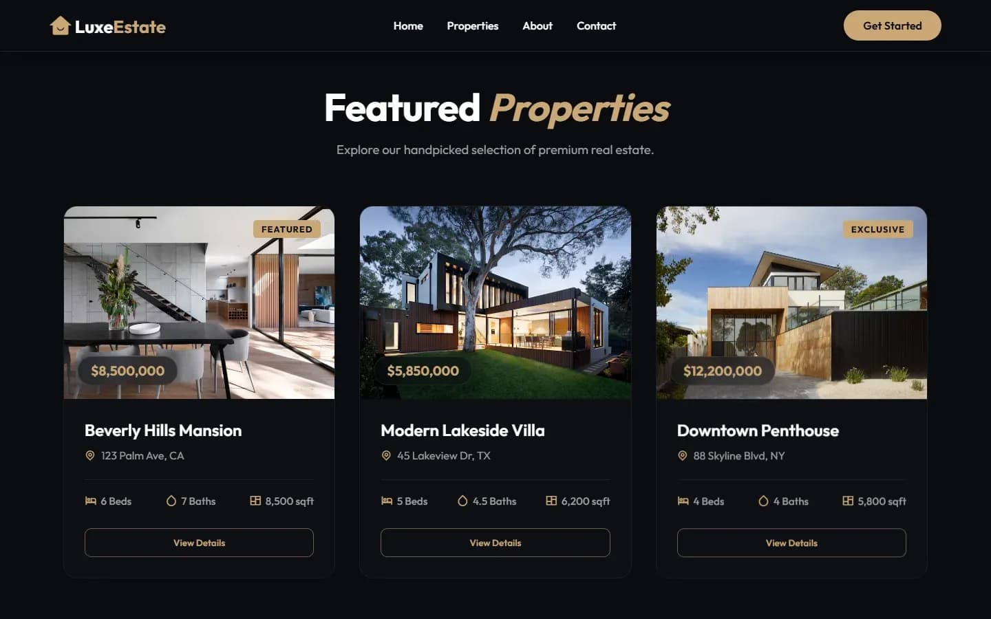 LuxeEstate — Luxury Real Estate Website — screenshot 1