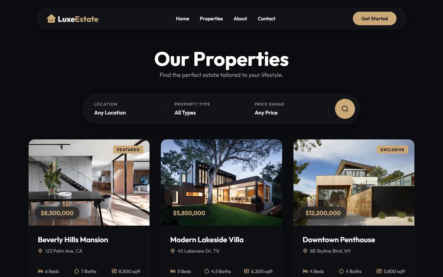 LuxeEstate — Luxury Real Estate Website — screenshot 2