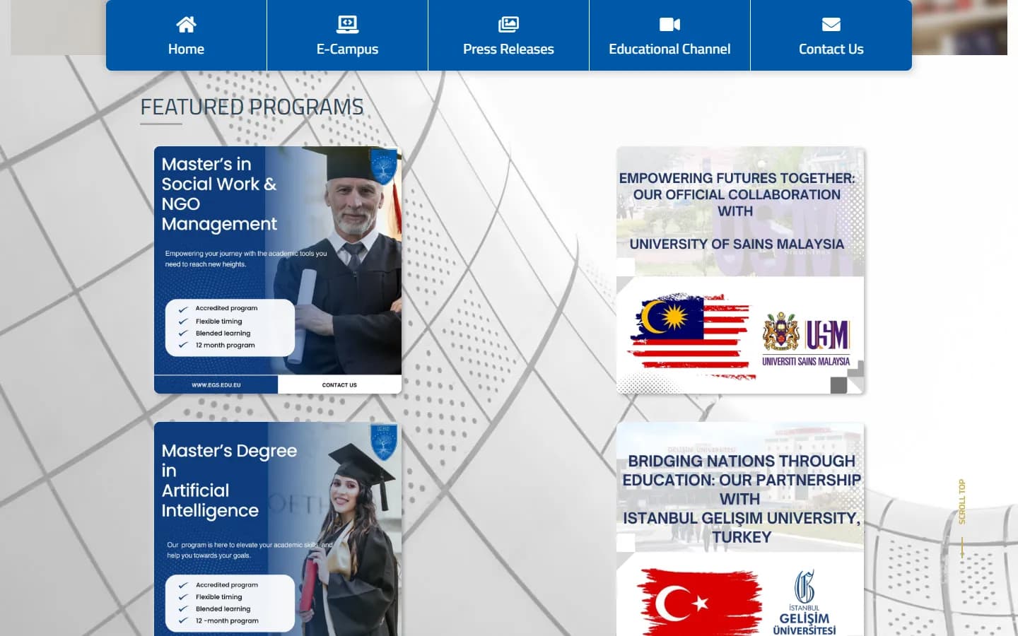 EGS — European Global School University Website — screenshot 1