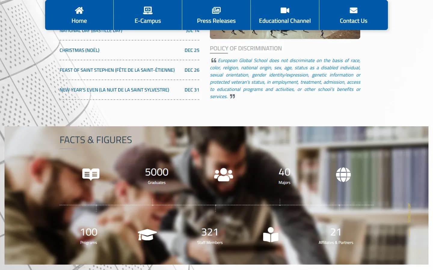 EGS — European Global School University Website — screenshot 2