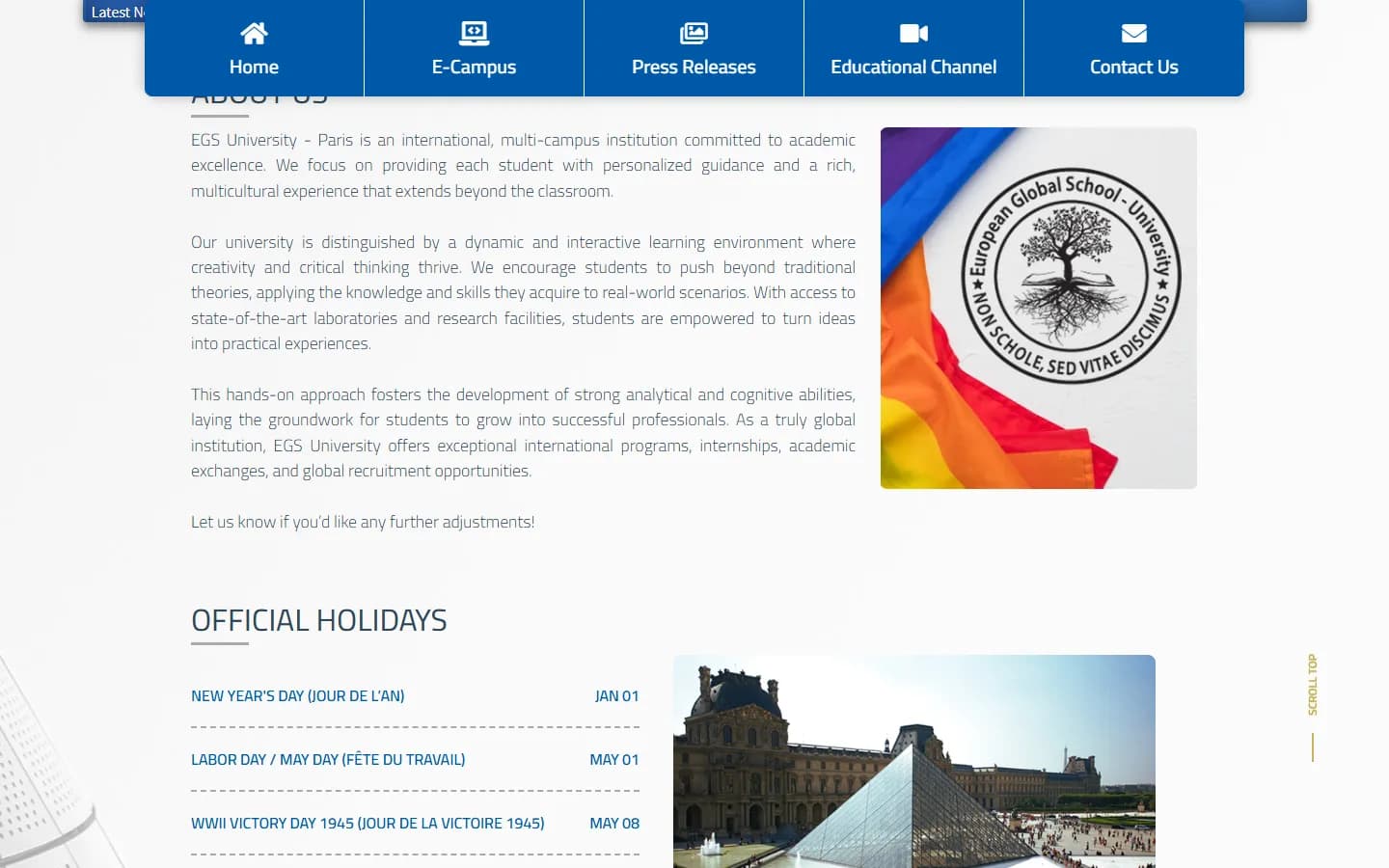 EGS — European Global School University Website — screenshot 3