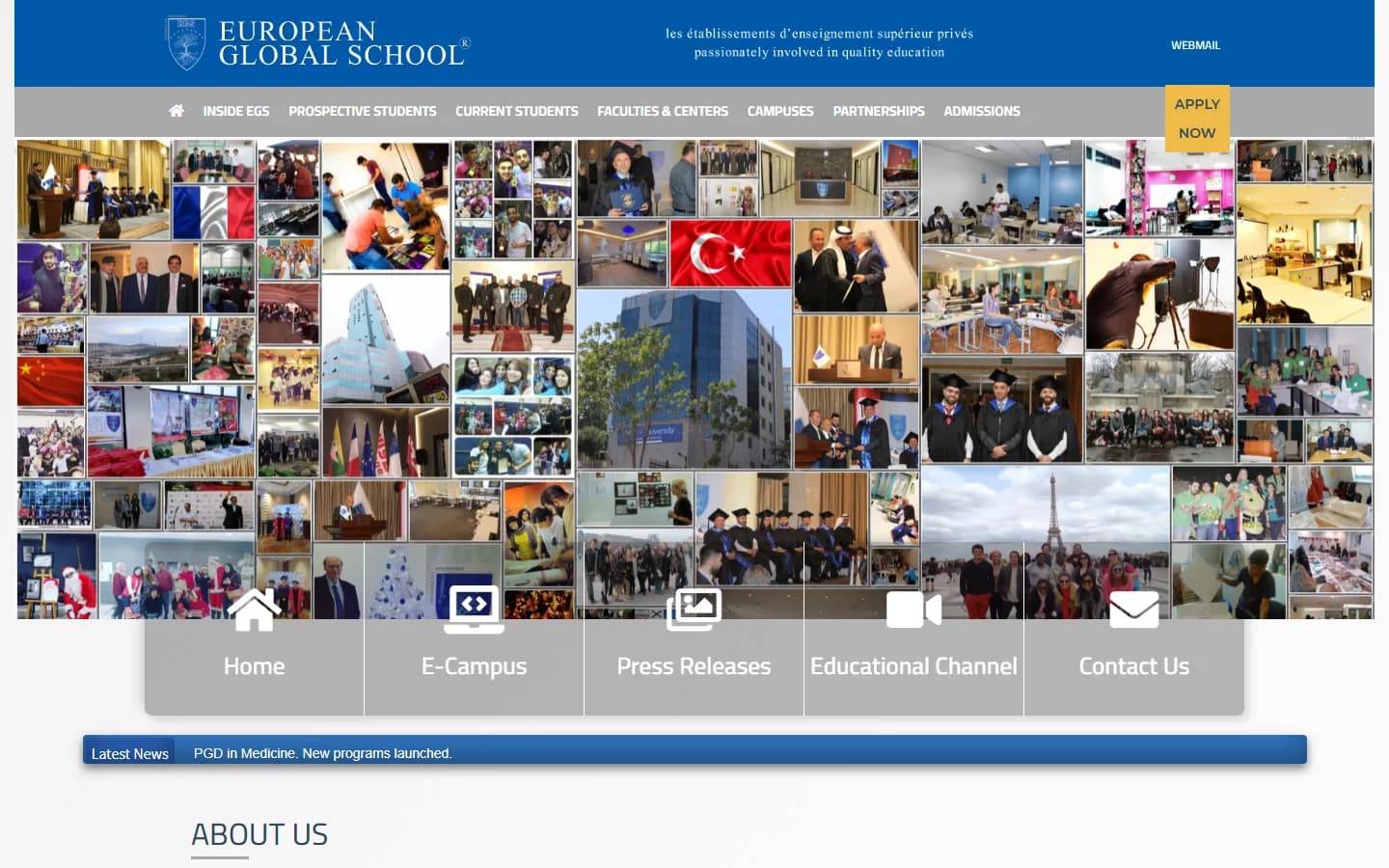 EGS — European Global School University Website — screenshot