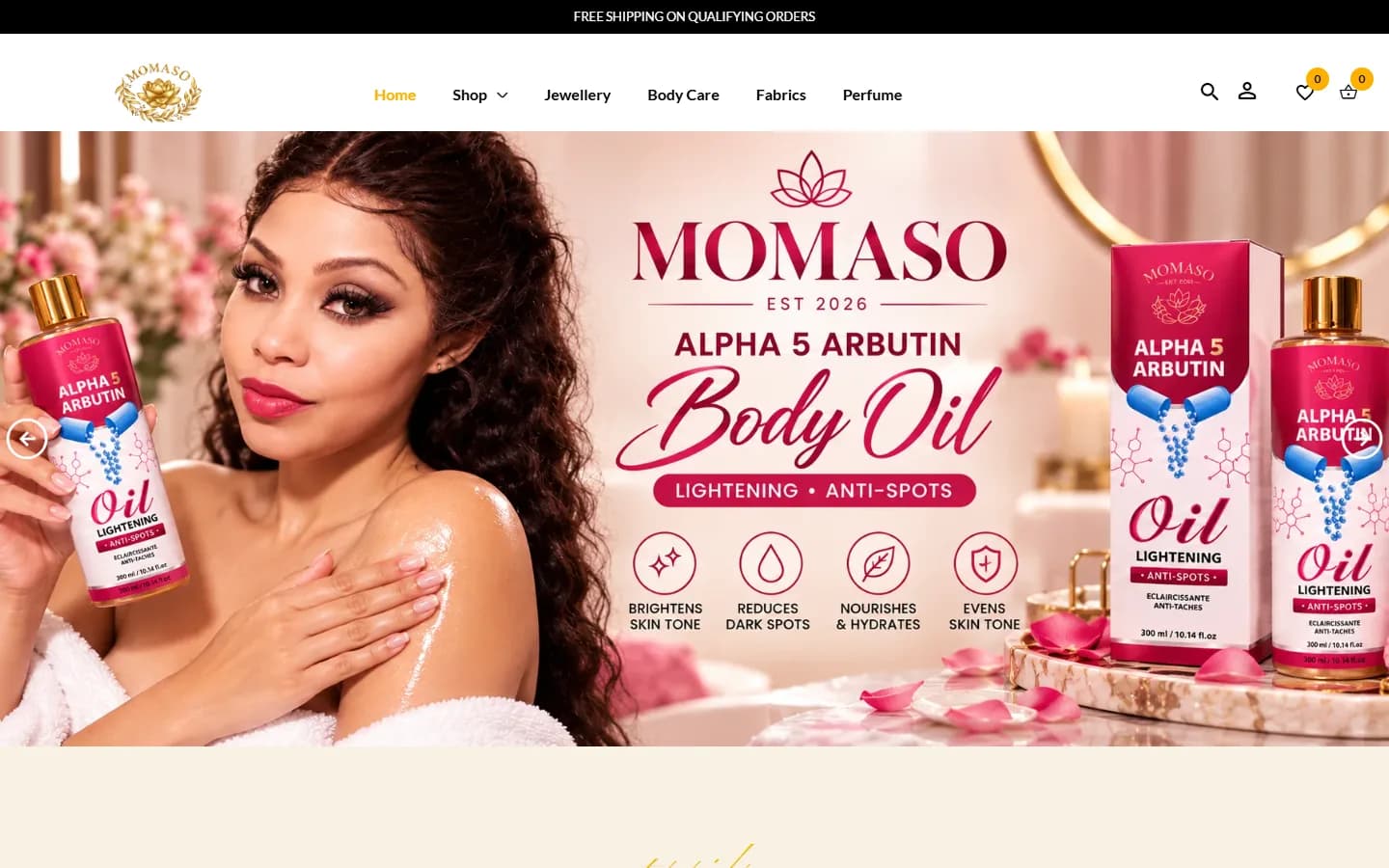 MOMASO — Beauty, Jewellery & Fabrics Online Store — screenshot