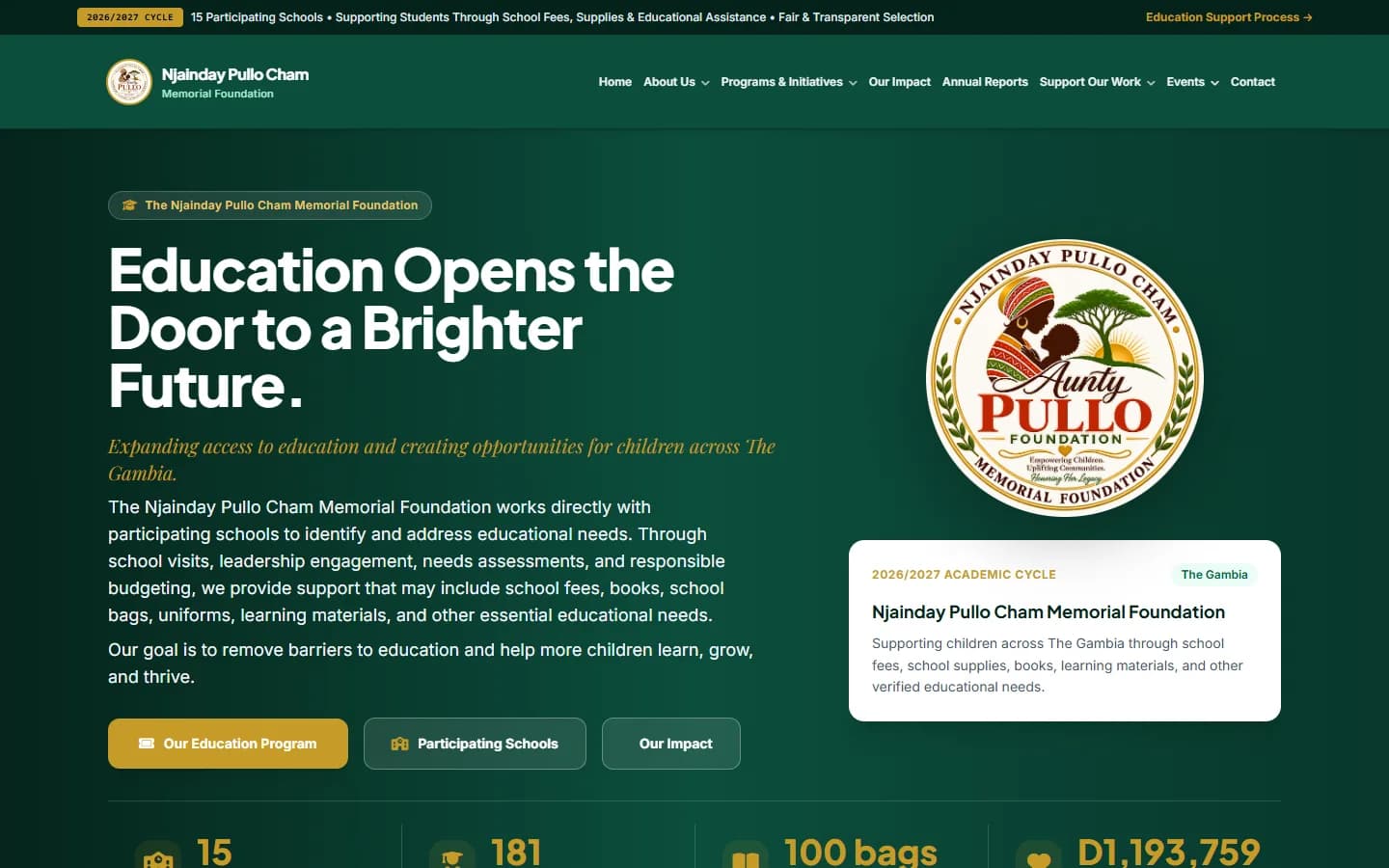 Njainday Pullo Cham Memorial Foundation — Charity Website — screenshot