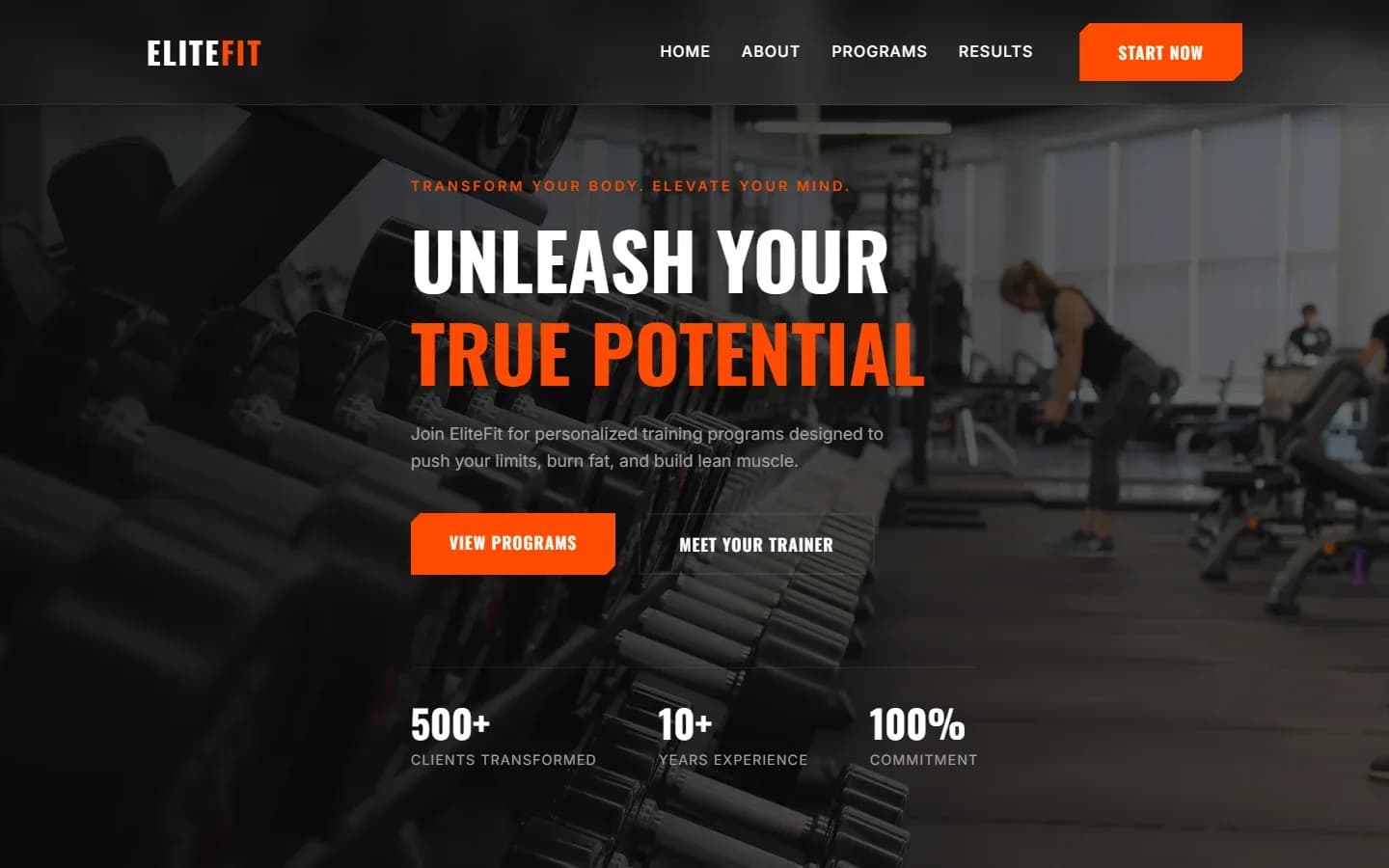 EliteFit — Gym & Personal Trainer Website — screenshot