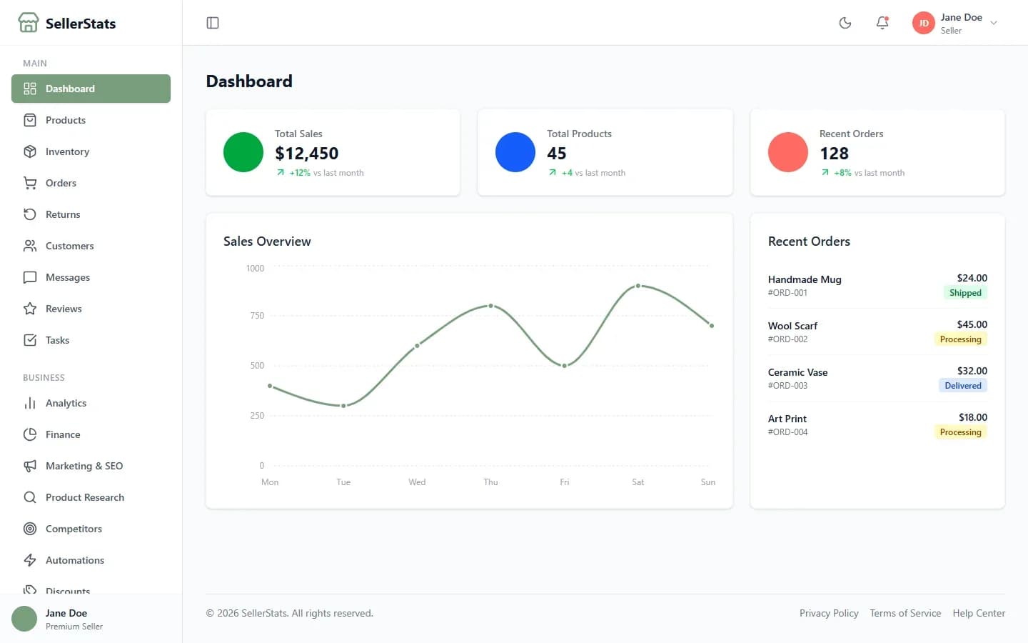 SellerStats — Analytics Dashboard for Online Sellers — screenshot
